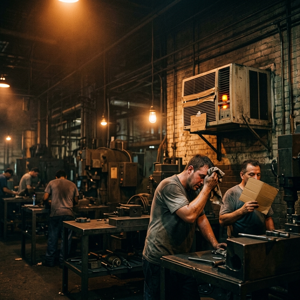 Ambiente de trabalho improdutivo sem ar-condicionado